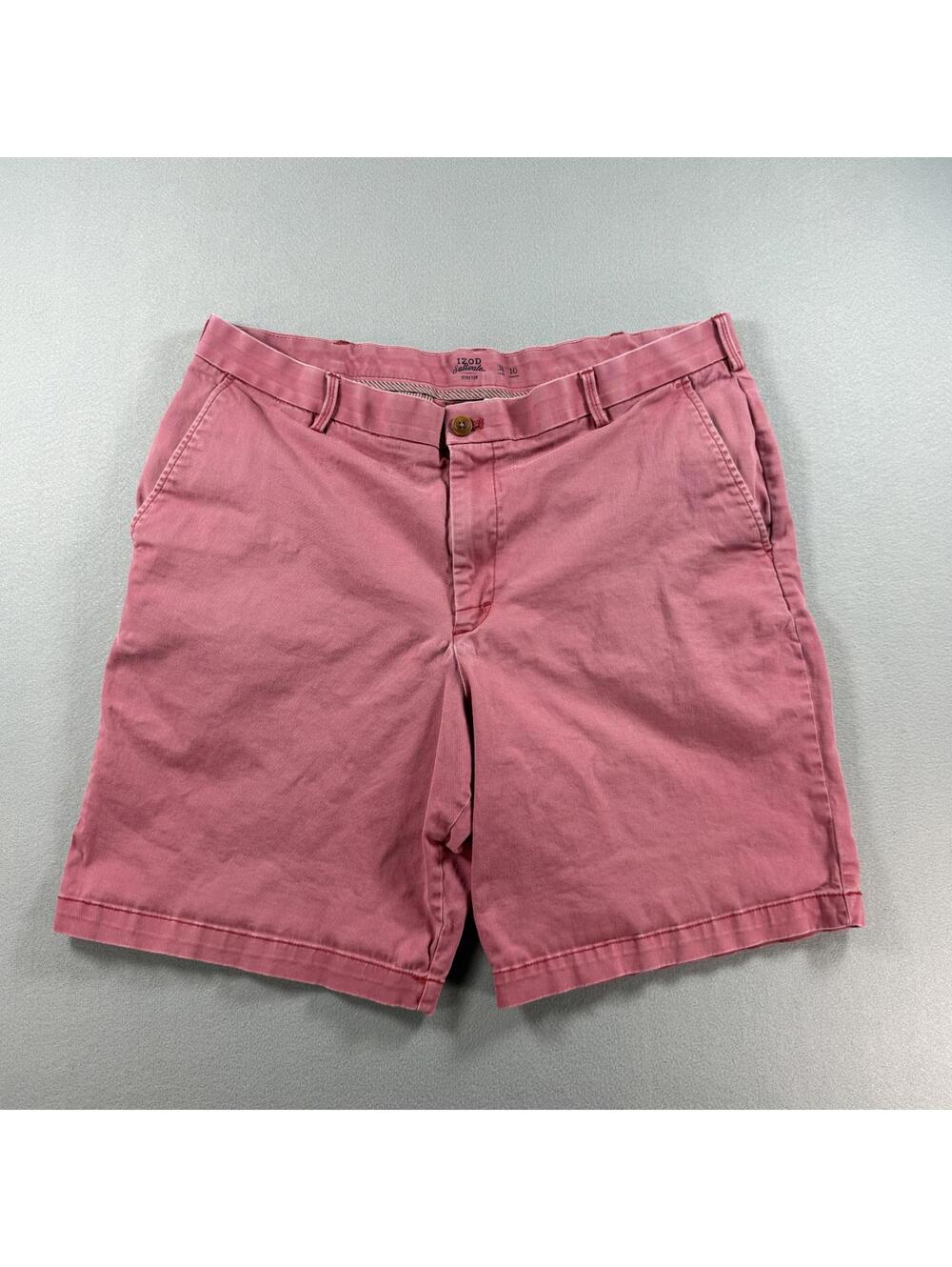 Mens Pink IZOD Saltwater Stretch 38" Waist 10" Inseam Flat Front Shorts